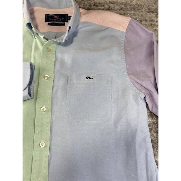 Vineyard Vines Button-Down Shirt Mens Medium Multi Colorblock Oxford Patchwork - Picture 3 of 12